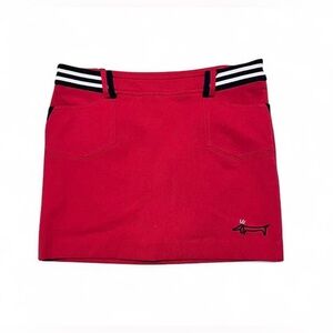 Louis Castel Stylish Red Mini Skort with Striped Waist Tennis Pickleball Golf